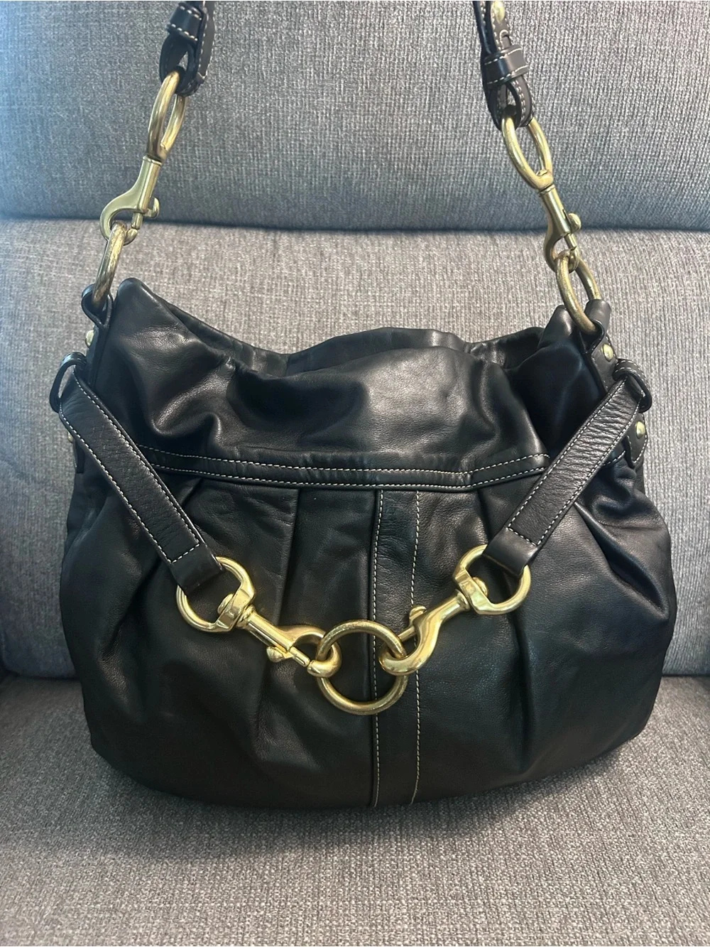 Vintage COACH Black Soft Leather Pleated Ergo Hamptons Belted Hobo Bag (10205)